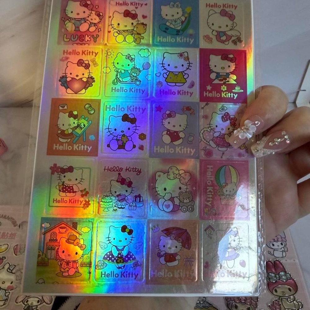 4-Piece grunge Sanrio Hello Kitty Socks & Holographic Stickers Bundle NWT - Picture 2 of 8